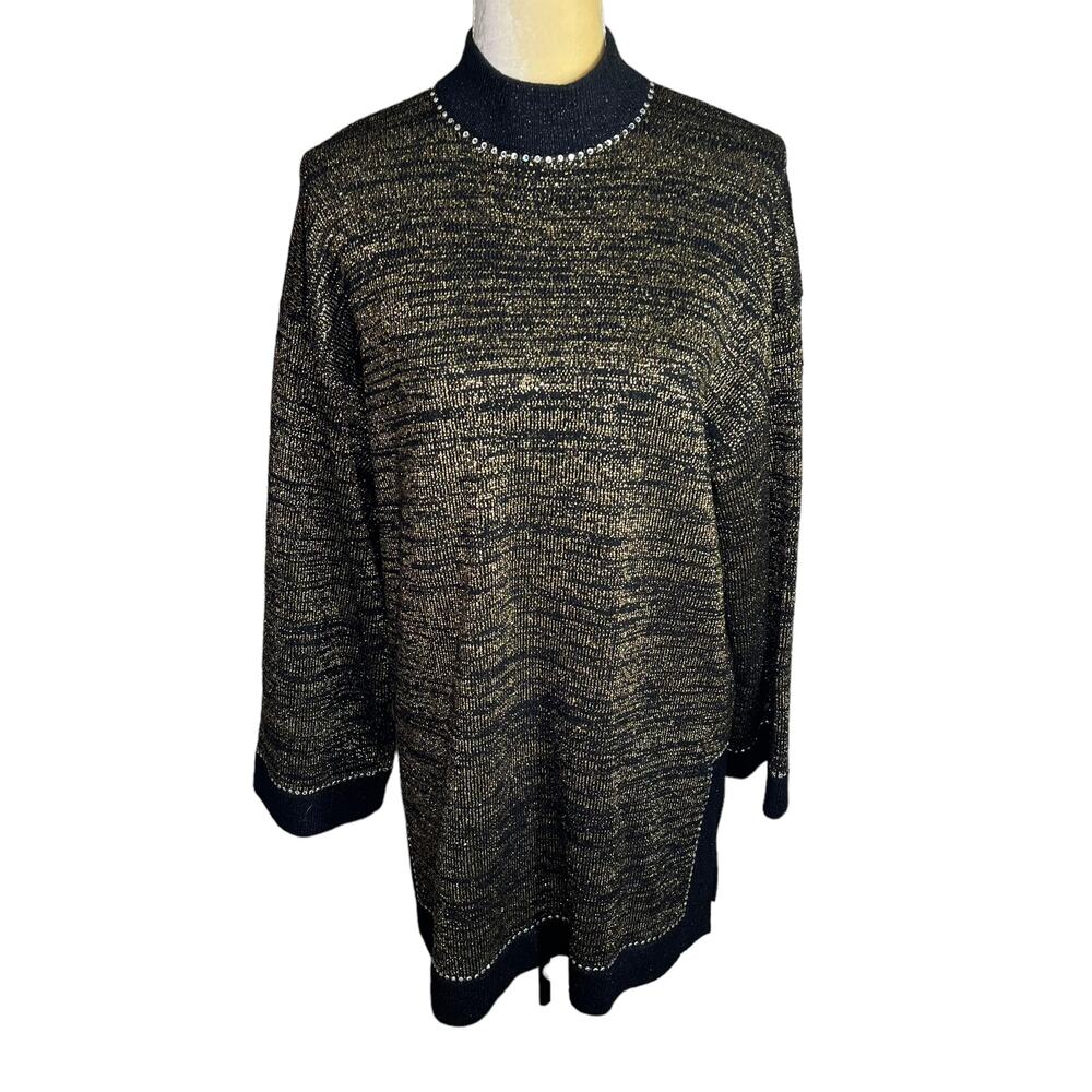 Steve Fabrikant Vintage Sweater Tunic Top EUC Crystal Beadwork Size Large